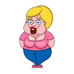 Fat women in a sport uniform. Concept of weight. Vector illustration in cartoon style