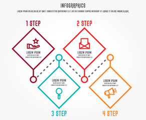 Modern line vector illustration. Infographic template with four elements, rhombus. Timeline step by step. Designed for business, presentations, web design, diagrams, chart, training with 4 steps