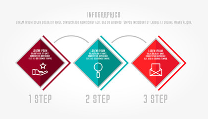 Modern 3D vector illustration. Infographic template with three elements, rhombus. Timeline step by step. Designed for business, presentations, web design, diagrams, chart, training with 3 steps