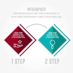 Modern 3D vector illustration. Infographic template with two elements, rhombus. Timeline step by step. Designed for business, presentations, web design, diagrams, chart, training with 2 steps