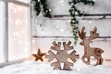 Winter-Wunder Weihnachtskarte - natürliche winter und weihnachtsdekoration mit Lichtern, Deko aus...
