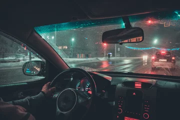 Papier Peint photo Lavable Voitures rapides driving a car at night