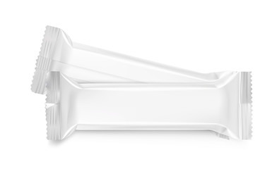 Set of realistic flow packages isolated on white background. Front and rear view. Vector illustration ready for your design. EPS 10.