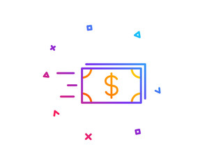 Transfer Cash money line icon. Banking currency sign. Dollar or USD symbol. Gradient line button. Money transfer icon design. Colorful geometric shapes. Vector