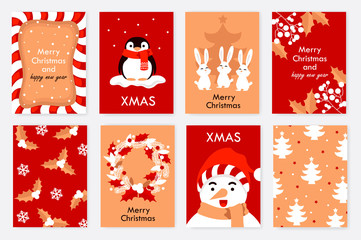 set of cute christmas cards. new Year. vector cartoon illustration. greeting card.