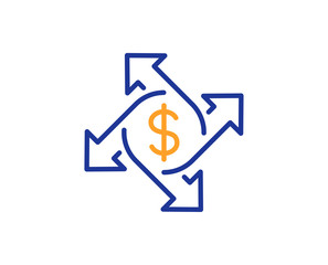 Payment exchange line icon. Dollar sign. Finance transfer symbol. Colorful outline concept. Blue and orange thin line color icon. Payment exchange Vector