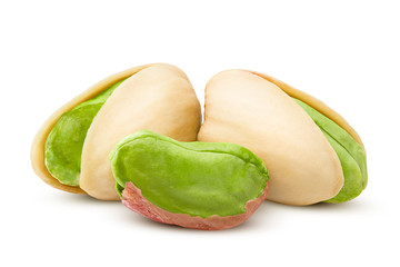 pistachio peeled isolated on white background, clipping path, full depth of field