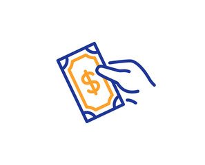 Payment line icon. Dollar exchange sign. Finance symbol. Colorful outline concept. Blue and orange thin line color icon. Pay money Vector