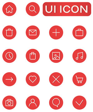 User interface set of round flat icons, symbol home, user, shopping carts, etc.