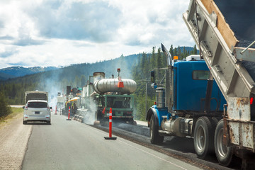 Road construction site in British Columbia Canada