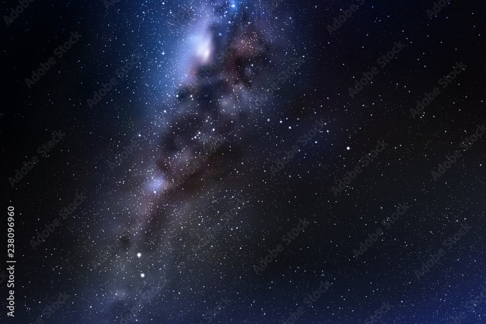 Poster space background with night starry sky and milky way. dark blue nebula