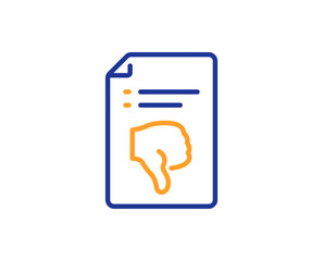 Reject file line icon. Decline document sign. Dislike file. Colorful outline concept. Blue and orange thin line color Thumb down icon. Vector