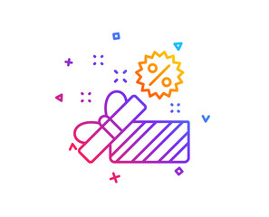 Sale gift box line icon. Shopping discounts sign. Clearance symbol. Gradient line button. Sale icon design. Colorful geometric shapes. Vector