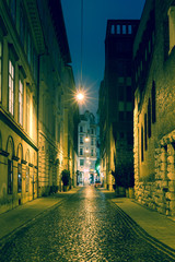 Fototapeta na wymiar Old city street at night