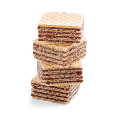 stack of square wafer biscuits isolated on white