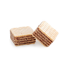 Two square wafer biscuits isolated on white