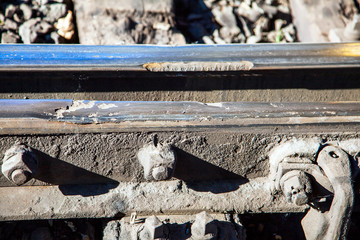 Damaged railroad track in Prince George in Canada