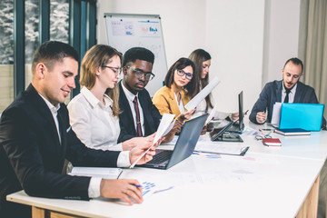 group of business people having meeting together