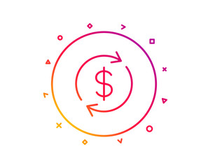 Currency exchange line icon. Money Transfer sign. Dollar in rotation arrow symbol. Gradient pattern line button. Usd exchange icon design. Geometric shapes. Vector