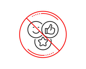 No or stop sign. Social media likes line icon. Thumbs up sign. Positive smile feedback symbol. Caution prohibited ban stop symbol. No  icon design.  Vector