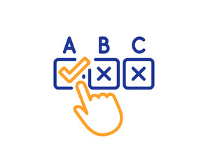 Correct checkbox line icon. Select answer sign. Business test symbol. Colorful outline concept. Blue and orange thin line color icon. Correct checkbox Vector
