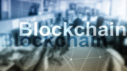 Blockchain technology Concept on server background. Data encryption.