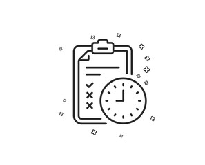 Exam time line icon. Checklist sign. Geometric shapes. Random cross elements. Linear Exam time icon design. Vector