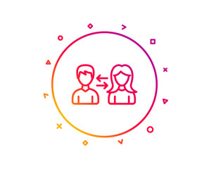 Teamwork line icon. Users communication. Male and Female profiles sign. Person silhouette symbol. Gradient pattern line button. People communication icon design. Geometric shapes. Vector