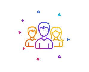 Group line icon. Users or Teamwork sign. Male and Female Person silhouette symbol. Gradient line button. Teamwork icon design. Colorful geometric shapes. Vector