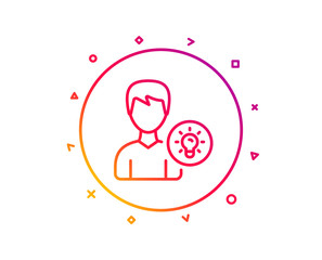 User line icon. Profile with Lamp bulb sign. Male Person silhouette with idea symbol. Gradient pattern line button. Person idea icon design. Geometric shapes. Vector