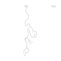 Map of Nile river drainage basin. Simple thin outline vector illustration.