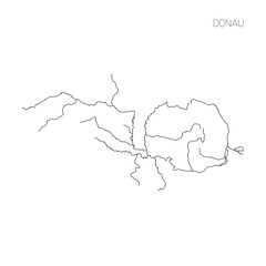 Obraz premium Map of Donau river drainage basin. Simple thin outline vector illustration.