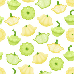 Vector seamless pattern with cartoon patissons isolated on white.