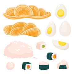 Vector set of japanese bentobox elements isolated on white.