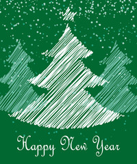 White Christmas tree, Happy New Year card