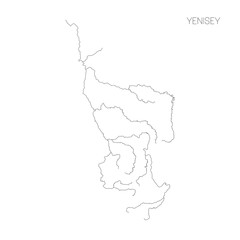 Map of Yenisey river drainage basin. Simple thin outline vector illustration.