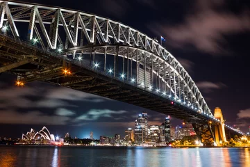 Photo sur Plexiglas Sydney Harbour Bridge Pont du port de Sydney la nuit, y compris Skyline et Opera