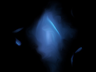 Ice blue fractal swirl on a black background