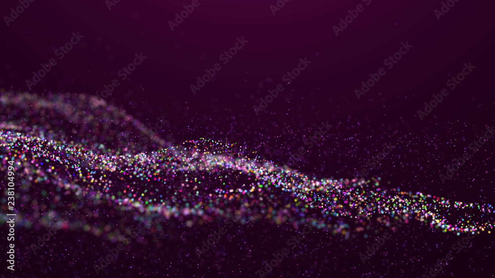 Poster wave glow. wave of particles. wave 3d. 3d rendering. futuristic green dots background with a dynamic