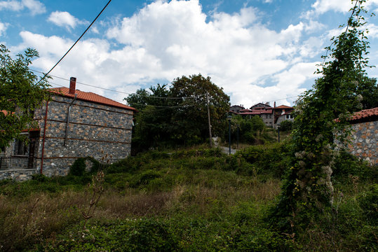 View of the traditional village of Agios Athanasios  in Macedonia Greece near the snow center of Kaimaktsalan