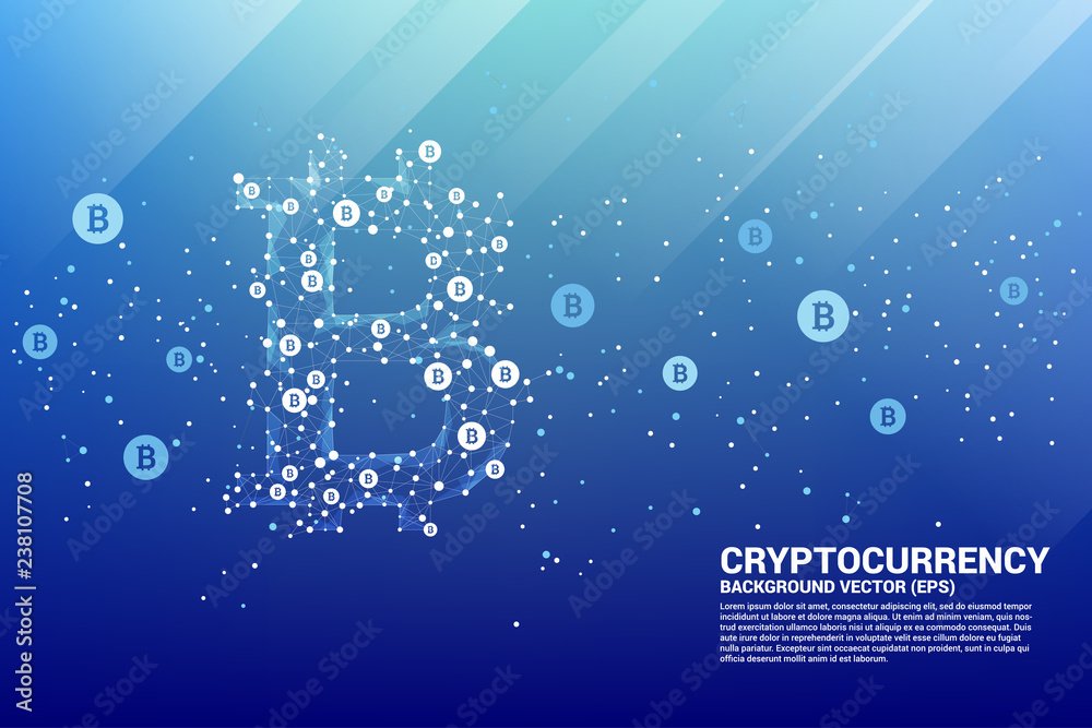 Poster Vector bitcoin icon from Polygon dot connect line. Concept for cryptocurrency technology and financial network connection.