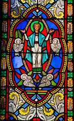 Stained Glass in Monaco Cathedral - Assumption of Mary into Heaven