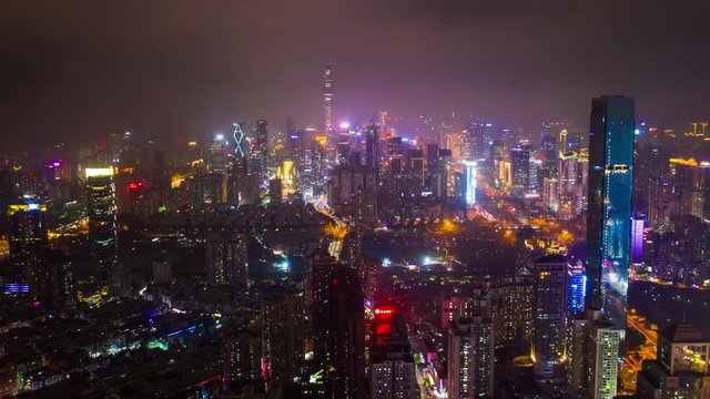night illuminated shenzhen cityscape downtown aerial panorama timelapse 4k china
