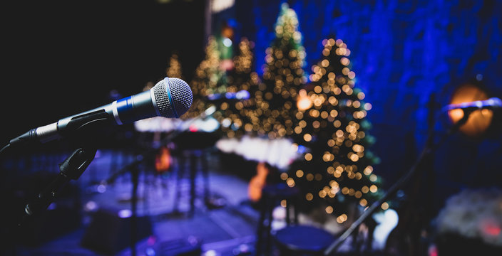 Microphone on stage during Christmas holiday show