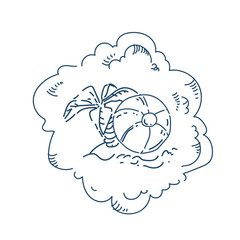 palm and ball summer beach vacation sport concept on white background sketch doodle