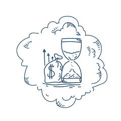 money hourglass growth wealth concept on white background sketch doodle