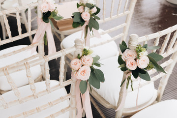 floral wedding decoration, flowers on chairs, spring mood