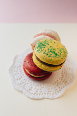 Composition of delicious macaroons , sweet dessert