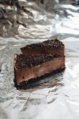 Two pieces of delicious chocolate cake