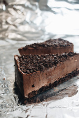 Two pieces of delicious chocolate cake